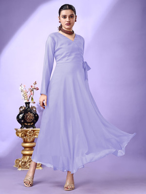 Fashion2wear Women Fit and Flare Purple Maxi/Full Length Dress