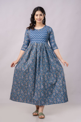 Stylishthreads Women Fit and Flare Blue Midi/Calf Length Dress