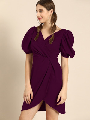 SAKSHI TRADER Women Wrap Purple Below Knee Dress