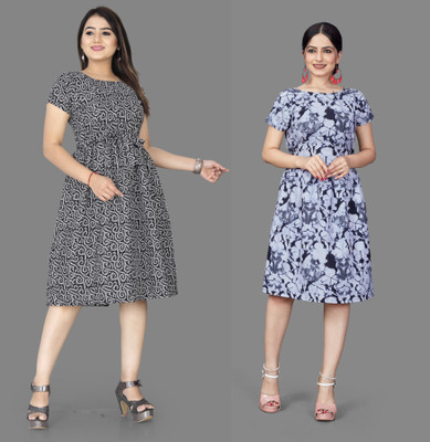 varudifeb Women Fit and Flare Multicolor Mini/Short Dress