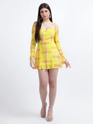 DRAPE AND DAZZLE Women Fit and Flare Yellow Mini/Short Dress