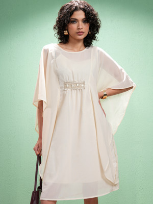 Vishudh Women Kaftan White Knee Length Dress