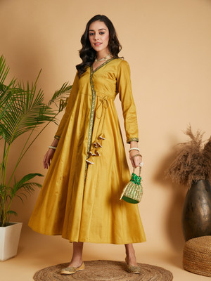 Shae by SASSAFRAS Women Fit and Flare Yellow Midi/Calf Length Dress