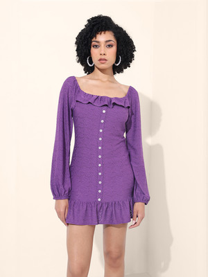 Freehand Women Ruffled Purple Mini/Short Dress