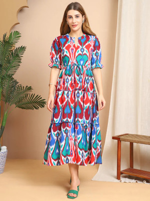 BLUERTONE Women A-line Multicolor Midi/Calf Length Dress