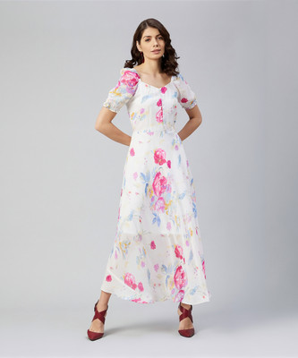 RARE Women Fit and Flare White Maxi/Full Length Dress