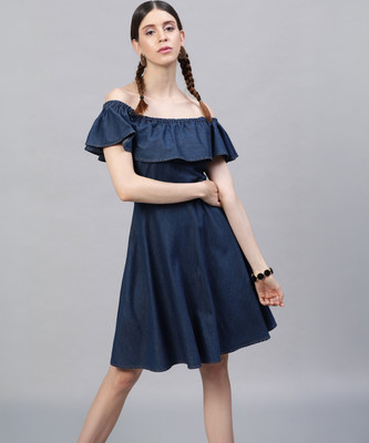 STREET9 Women A-line Blue Knee Length Dress