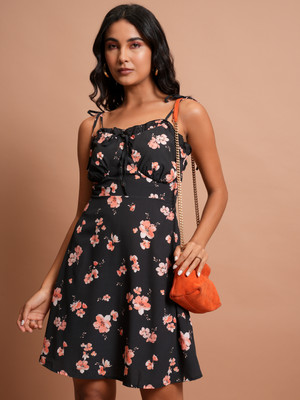 Tokyo Talkies Women Ruffled Black, Orange, White Above Knee/Mid Thigh Length Dress