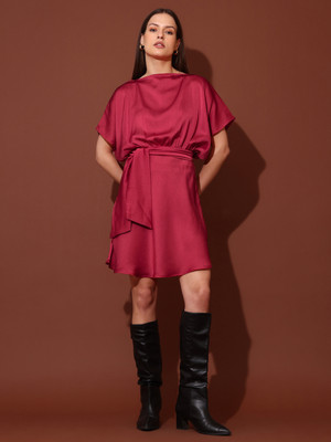 PURVAJA Women Fit and Flare Red Mini/Short Dress