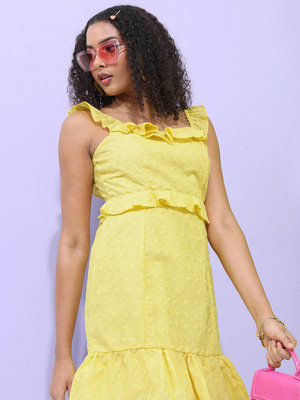 Tokyo Talkies Women Fit and Flare Yellow Mini/Short Dress
