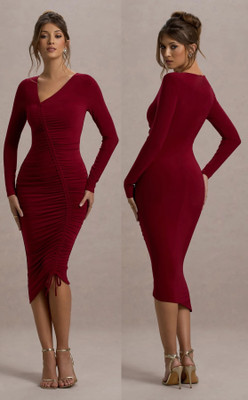 Traquila Women Bodycon Maroon Midi/Calf Length Dress