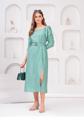 Highlight fashion export Women Fit and Flare Light Green Midi/Calf Length Dress
