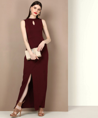 VADTALWALA Women Bodycon Maroon Maxi/Full Length Dress