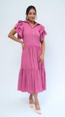 diyaz Women Fit and Flare Pink Midi/Calf Length Dress