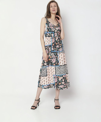 VERO MODA Women A-line Multicolor Midi/Calf Length Dress