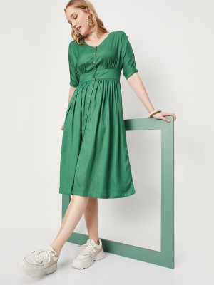 MAX Women A-line Green Dress