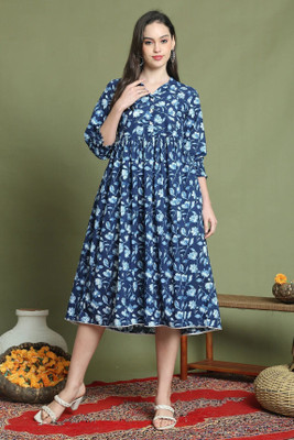 Rajnandini Women A-line Blue Below Knee Dress