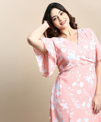SHOWOFFFF Women Wrap Pink Midi/Calf Length Dress