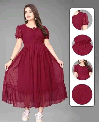 2013 USK COLLECTION Women Fit and Flare Maroon Maxi/Full Length Dress