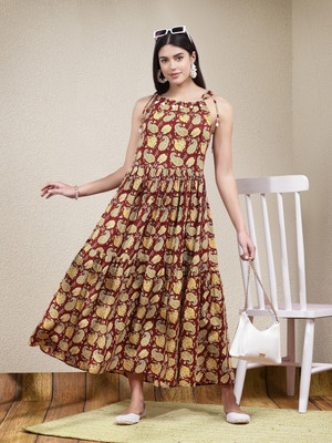 Stylum Women Fit and Flare Maroon Maxi/Full Length Dress