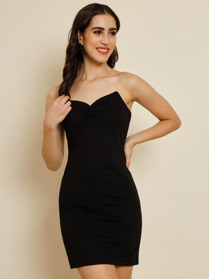 SANGEETA DEVI Women Bodycon Black Above Knee/Mid Thigh Length Dress