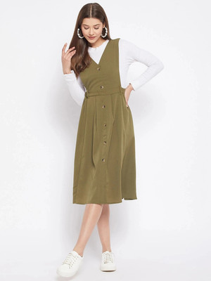 WineRed Women Fit and Flare Green Midi/Calf Length Dress