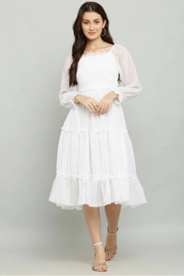 Shavivi Women A-line White Below Knee Dress
