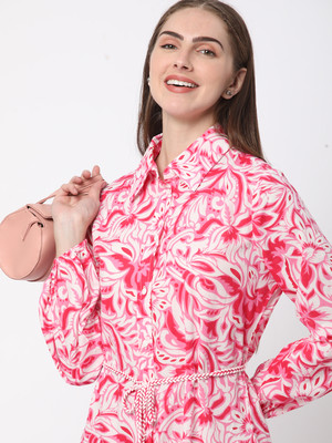 R&B Women A-line Pink, White Midi/Calf Length Dress