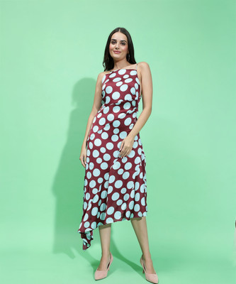 OXOLLOXO Women Fit and Flare Maroon Midi/Calf Length Dress