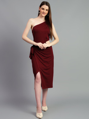 KOTTY Women Bodycon Maroon Below Knee Dress