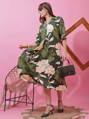 Sheetal Accociates Women A-line Green Below Knee Dress