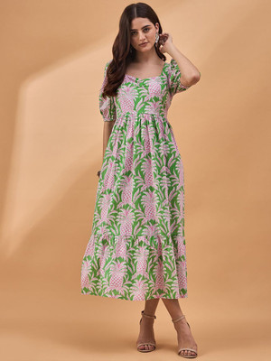 all about you Women Fit and Flare Green, Pink Maxi/Full Length Dress