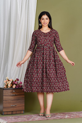 aashub Women A-line Brown Ankle Length Dress