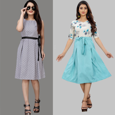 maruti fab Women Fit and Flare Multicolor Knee Length Dress