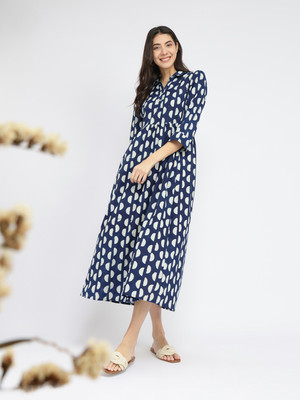 Pink Fort Women A-line Dark Blue Midi/Calf Length Dress