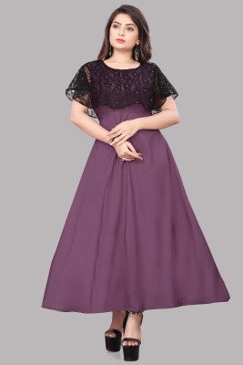 Glolick Women A-line Black, Purple Dress