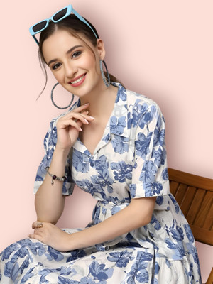 fashionstreet Women Fit and Flare White Below Knee Dress