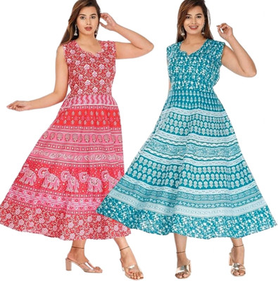Namokarhub Women Fit and Flare Multicolor Midi/Calf Length Dress