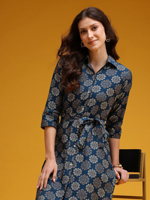 HERE&NOW Women A-line Green Above Knee/Mid Thigh Length Dress