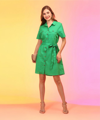 Globus Women Shirt Light Green Above Knee/Mid Thigh Length Dress