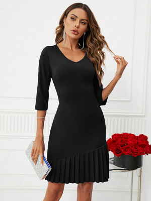 KOTTY Women Sheath Black Knee Length Dress
