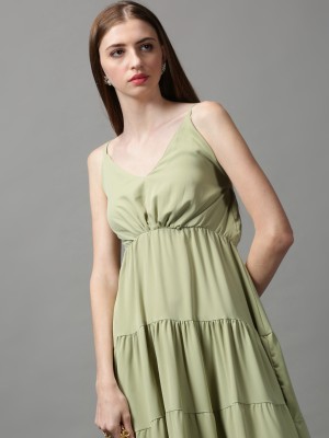 Showoff Women Fit and Flare Green Dress