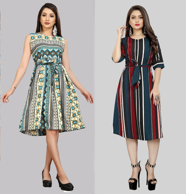 maruti fab Women Fit and Flare Green Knee Length Dress