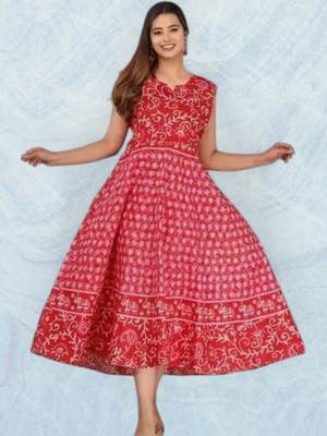 Shopglobals Women Gown Pink Knee Length Dress