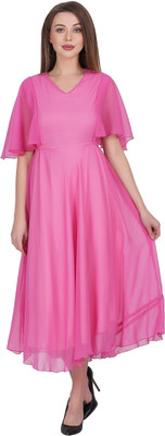 FIRST ARRIVAL Women A-line Pink Maxi/Full Length Dress