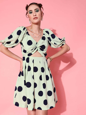 STREET9 Women Fit and Flare Green Knee Length Dress