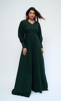 diyaz Women Gown Dark Green Maxi/Full Length Dress