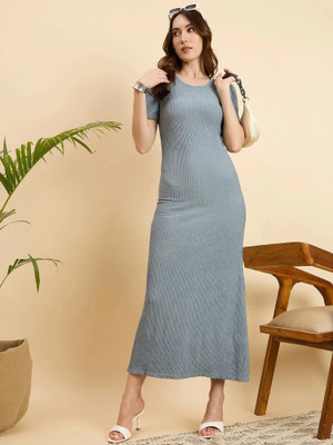 Dwarros Women Maxi Grey Midi/Calf Length Dress