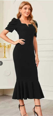 Japna Women Bodycon Black Midi/Calf Length Dress