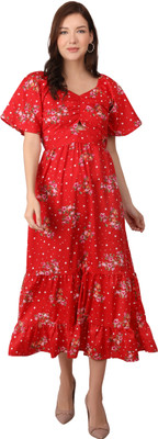 TishuMishu Women Fit and Flare Multicolor Midi/Calf Length Dress